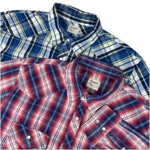 Old Navy Men's Casual Button Down Shirts - Blue and Red Plaid